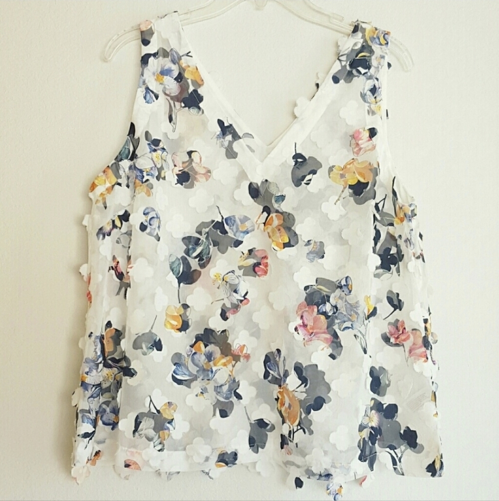 A New Day Sleeveless Floral Applique Sheer Blouse